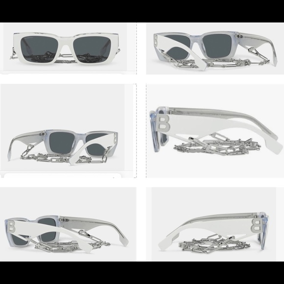 BURBERRY CLASSIC RECTANGLE SUNGLASSES WITH BOLD “B” LOGO & DETACHABLE B CHAIN - Picture 7 of 16